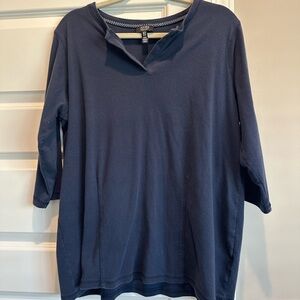 Jones New York Navy Split-Notch Long Sleeve Top